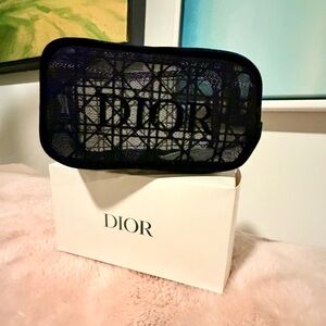 Dior Black Mesh with Velvet Branding Cosmetic Pouch NEW in Box. Black Zipper GWP